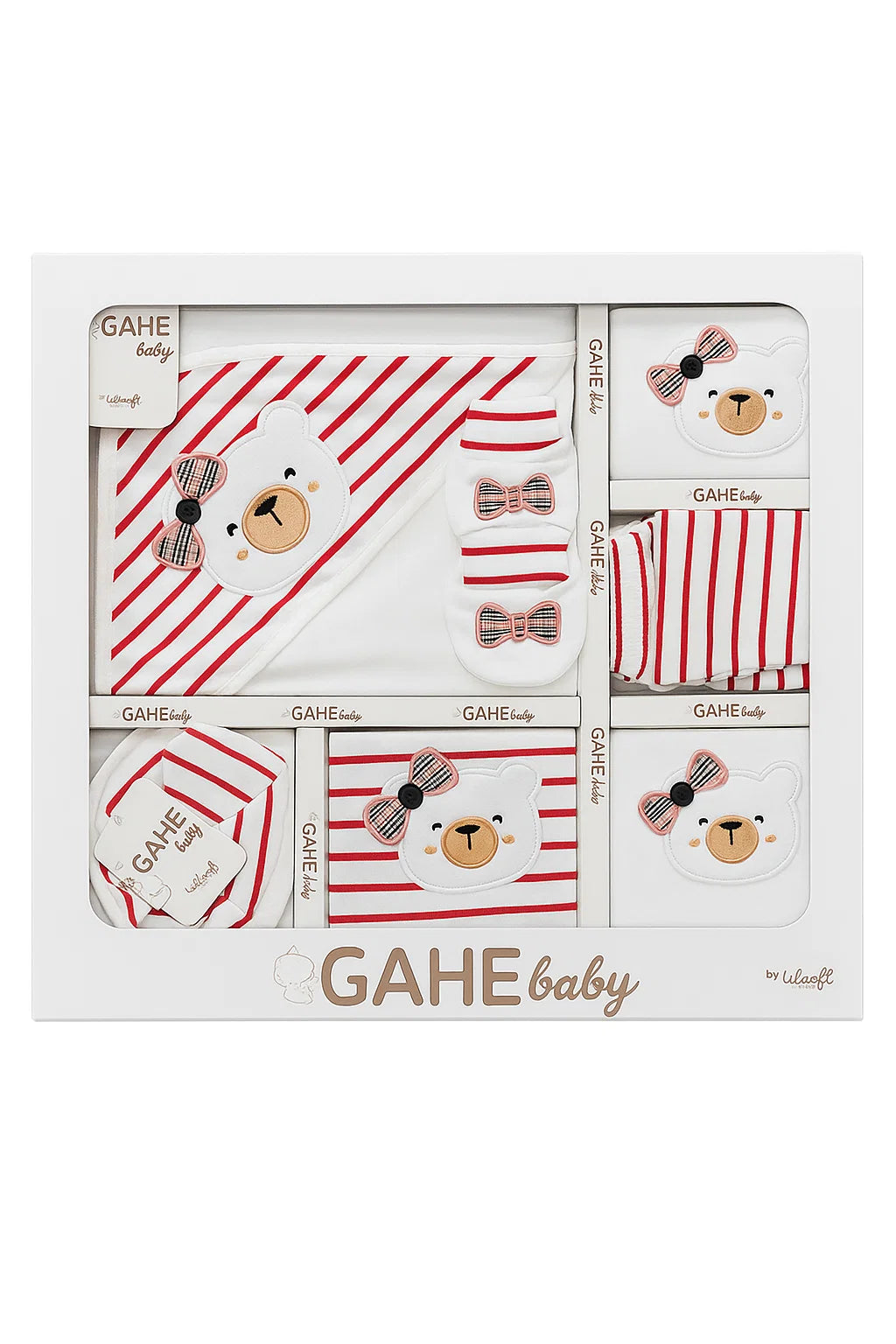 GAHE Baby Gift Set – Bear & Stripes Collection (9-Piece Set)