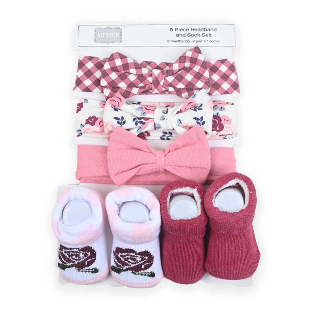 Pink Check Band Set With Booties