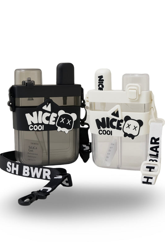 Nice Cool Water Bottle For Kids With Straw & Shoulder Strap.