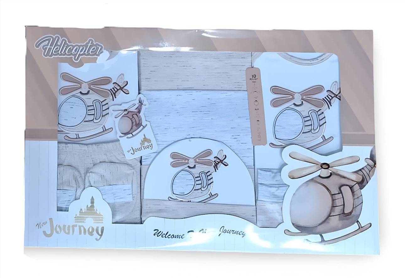 Helicopter Designed Newborn Gift Set – 10 Pieces Set