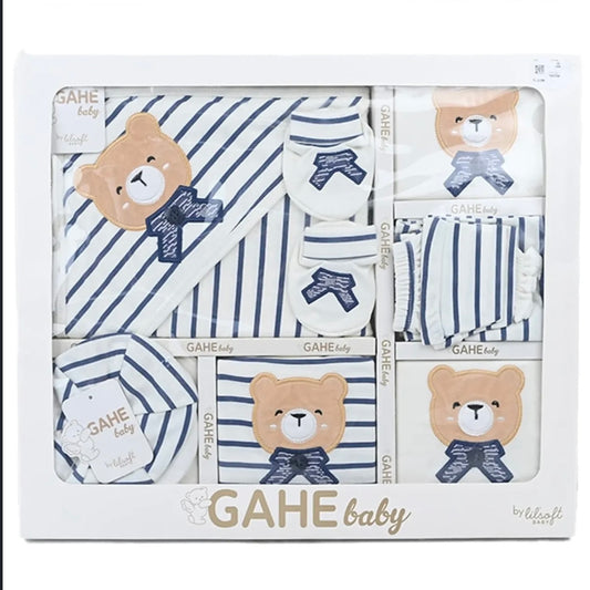 GAHE Baby Gift Set – Bear & Stripes Collection (9-Piece Set)