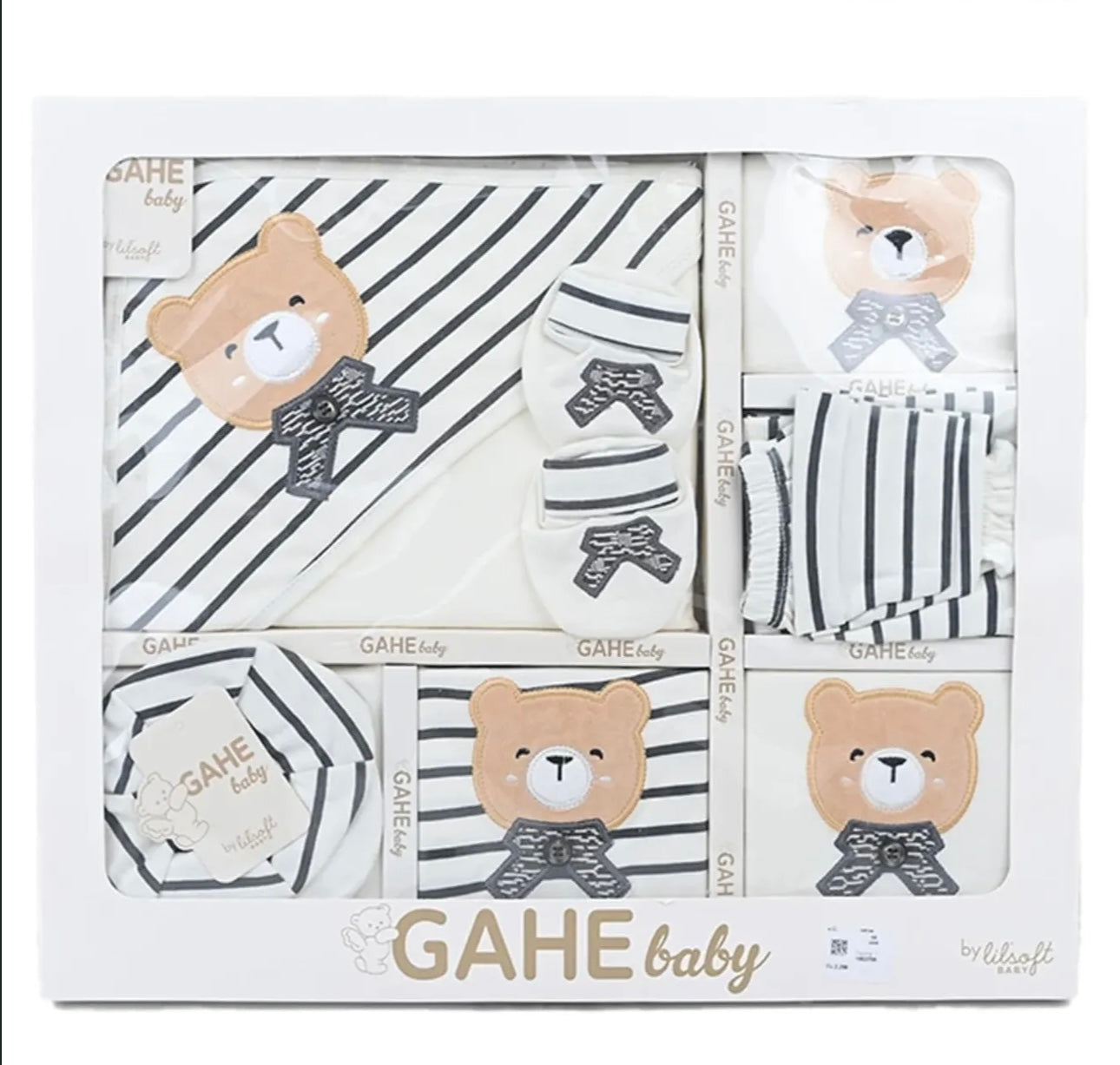 GAHE Baby Gift Set – Bear & Stripes Collection (9-Piece Set)