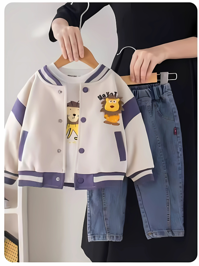 Lion Jacket with Inner Shirt & Jeans Set for Winters