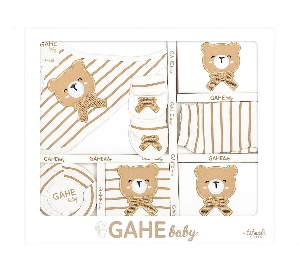 GAHE Baby Gift Set – Bear & Stripes Collection (9-Piece Set)