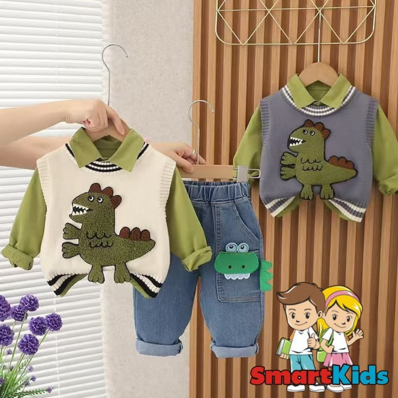 Dino-Themed 3-Piece Outfit Set for Boys